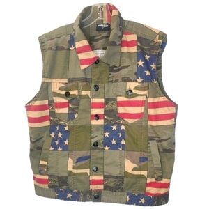 Diamond Stash Patriotic Flag Shirt Vest Large Canvas Green Camo Stars Stripes